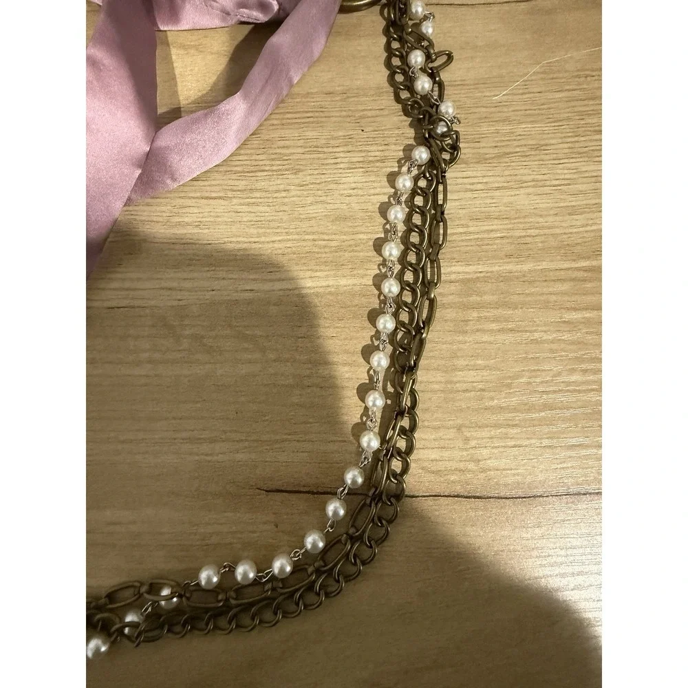 Chain Belt One Size‎ Gold Faux Pearl Dress Fashion Waist Beaded Metal 67